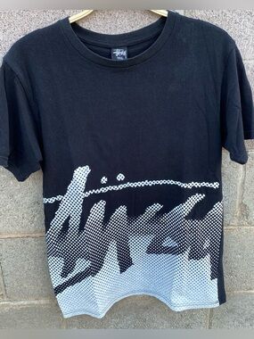 vtg Stussy Shirt Mens Small Black  Graphic Front Tee Streetwear Cotton y2k